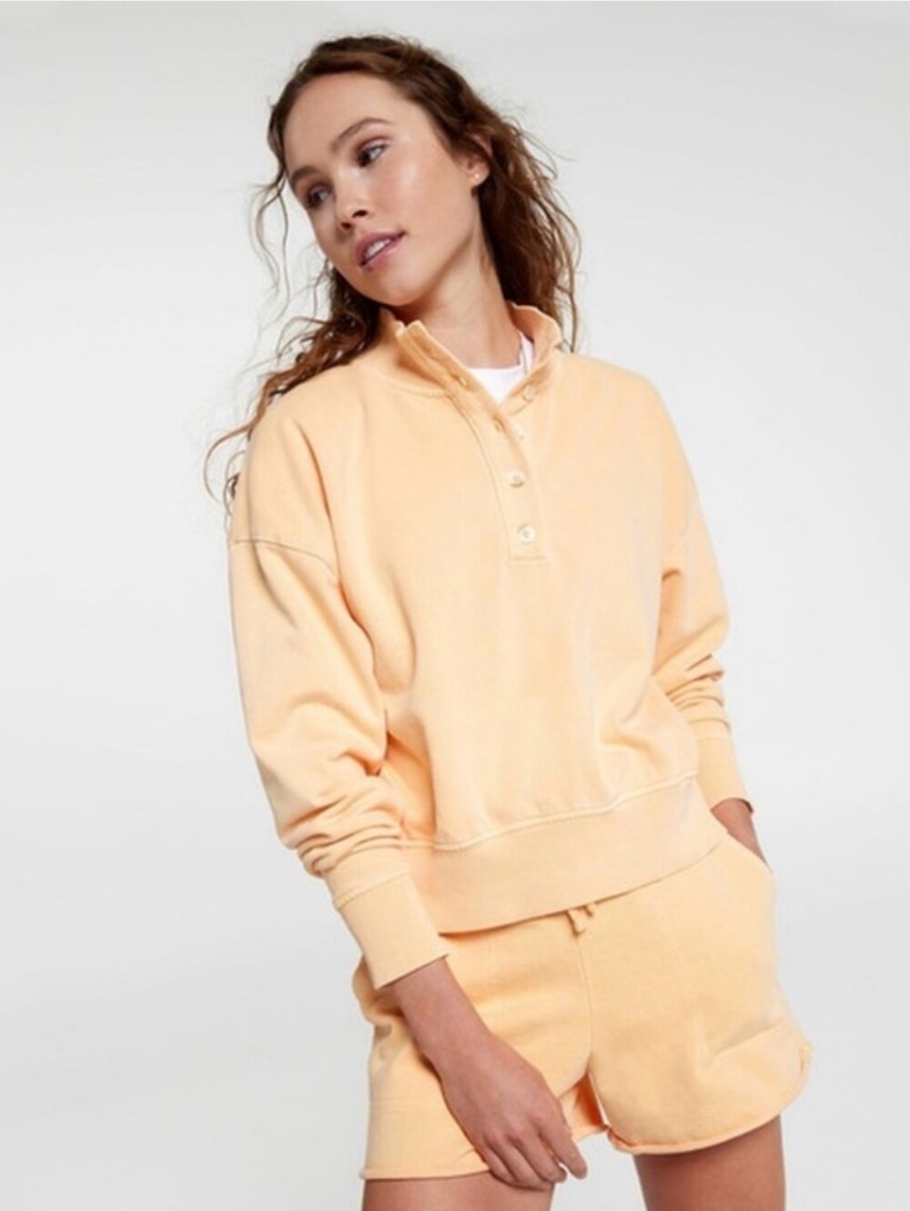 Calia Butter Yellow Button-Front Pullover